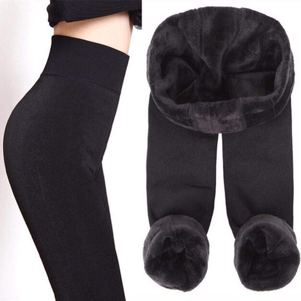 Leggings termici da donna in nylon ed elastan con doppio strato interno in pile