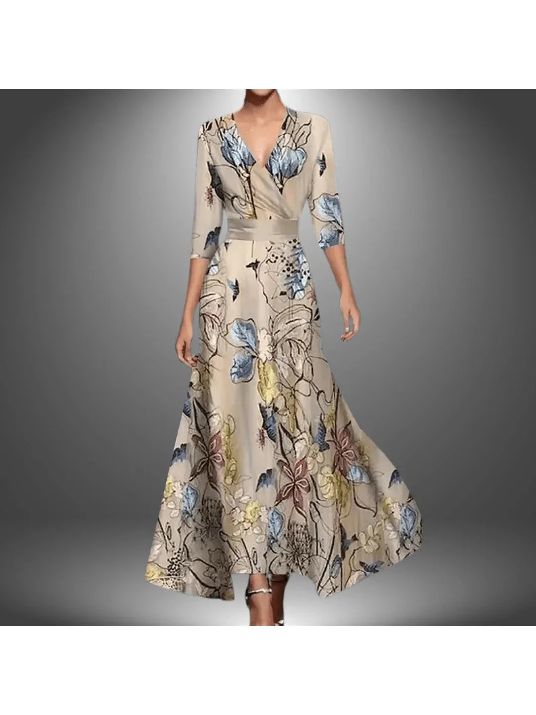 Vestido Midi de Poliéster con Estampado de Moda Cuello en V y Manga Media para Mujer