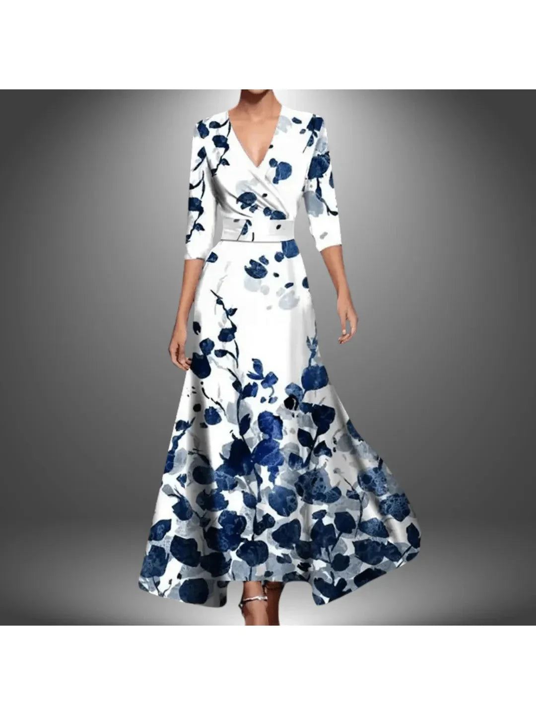 Vestido Midi de Poliéster con Estampado de Moda Cuello en V y Manga Media para Mujer