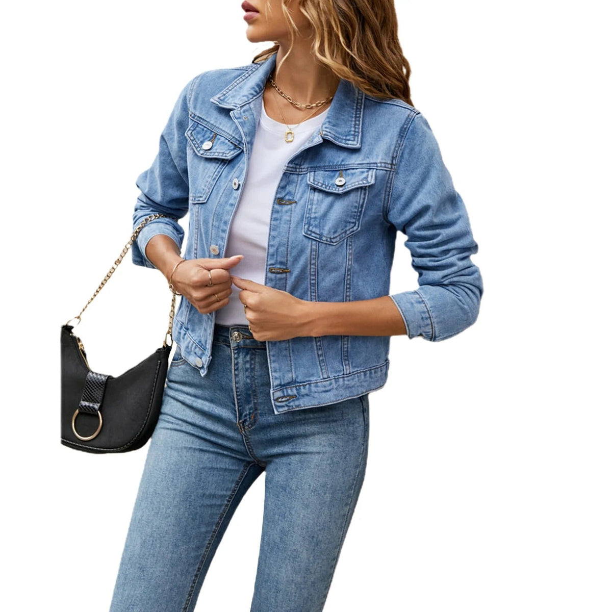 Veste courte pour femme en coton avec fermeture à boutons et col structuré