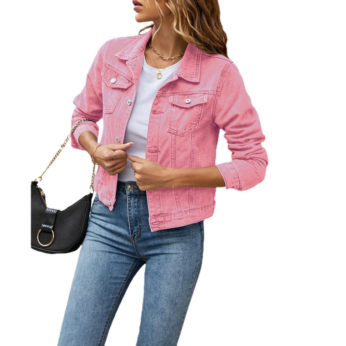 Veste courte pour femme en coton avec fermeture à boutons et col structuré