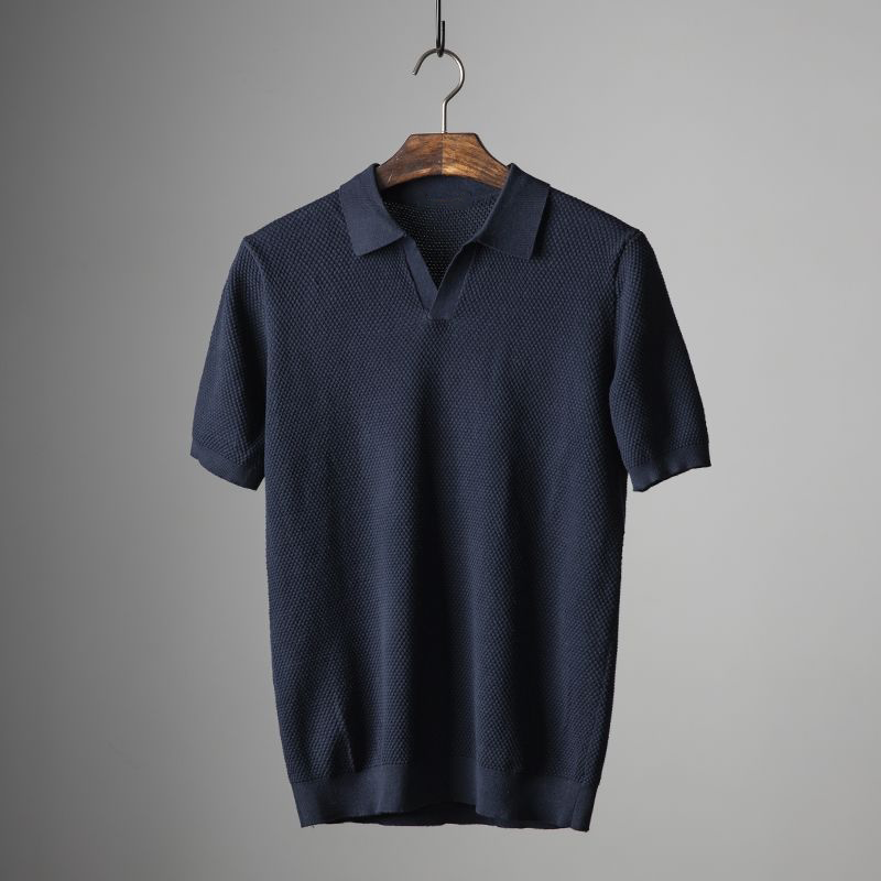 Polo para hombre con textura de panal y manga corta — diario