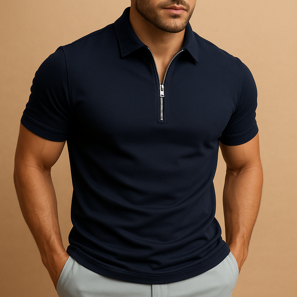 Polo De Manga Corta Con Cremallera Para Hombre