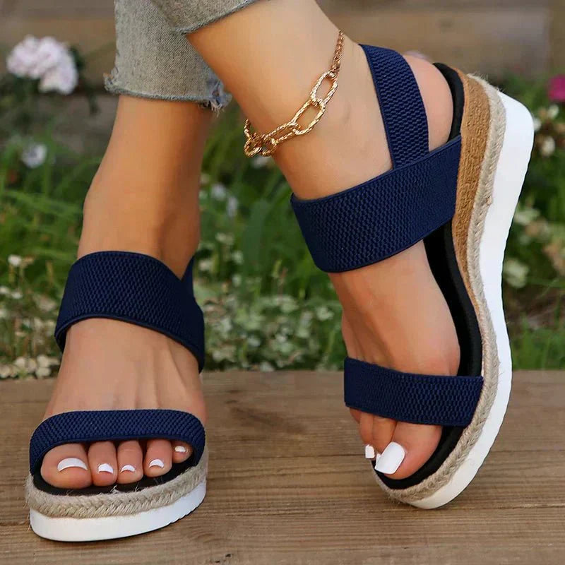 Sandales à plateforme pour femme Chaussures compensées avec finition en corde de lin