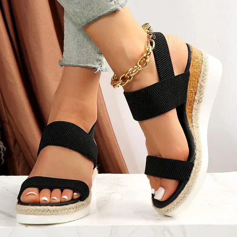 Sandalias de Plataforma para Mujer Zapatos con Cuña y Acabado de Cuerda en Lino