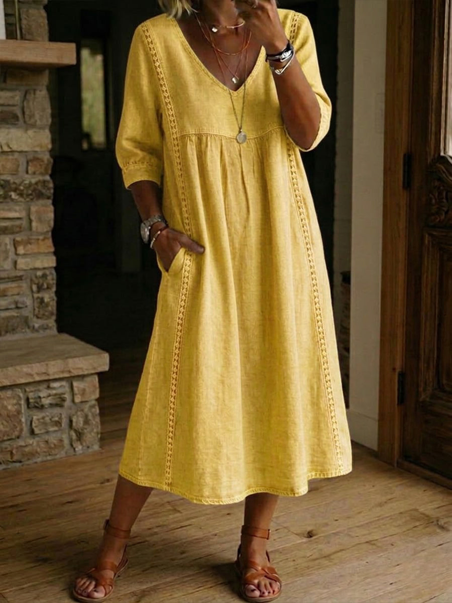 Vestido largo para mujer - diseño patchwork holgado con bolsillos casual