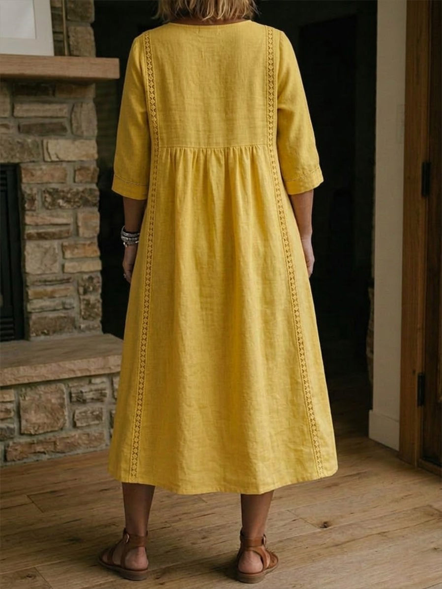 Vestido largo para mujer - diseño patchwork holgado con bolsillos casual