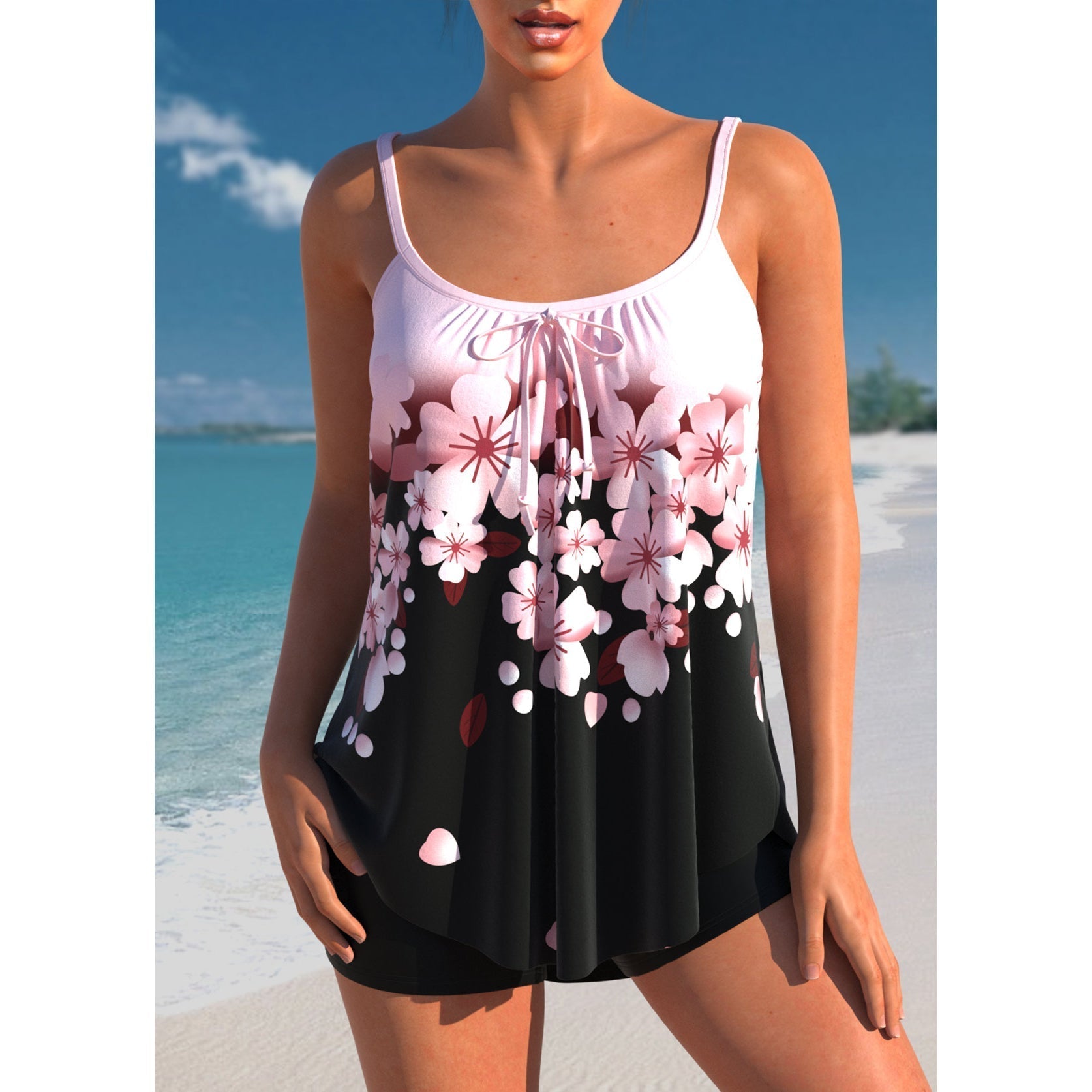 Bañador Tankini de Talle Alto para Mujer con Top Ombré y Pantalón Corto