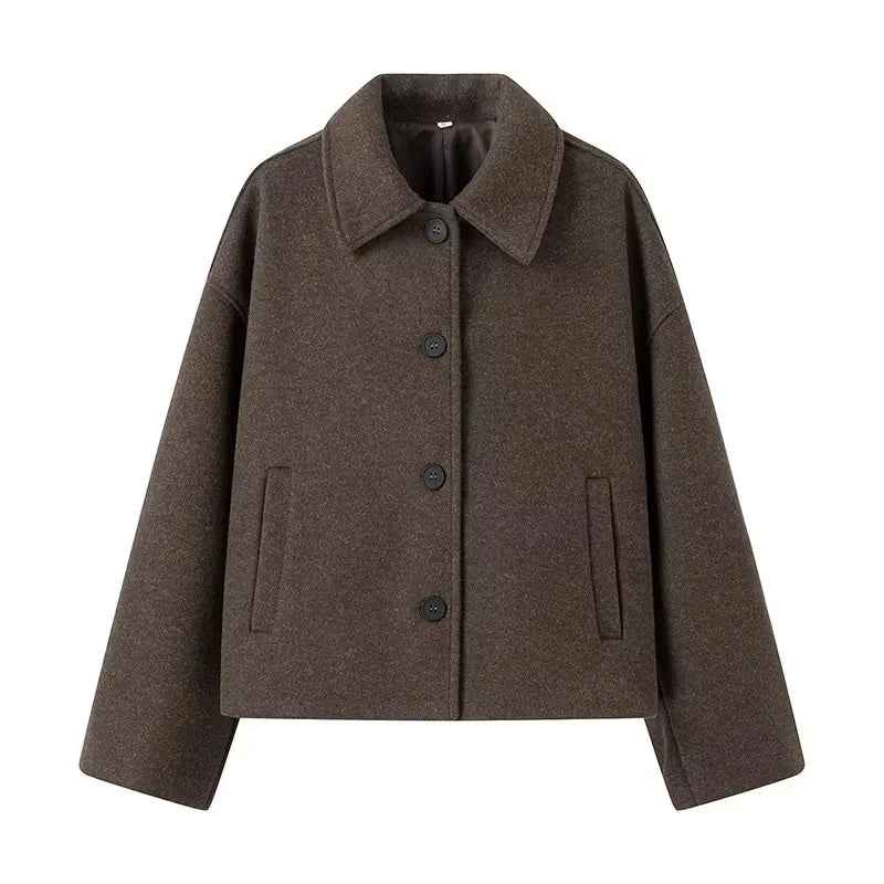 Abrigo Oversize para Mujer con Cuello Alto y Botonadura Oculta