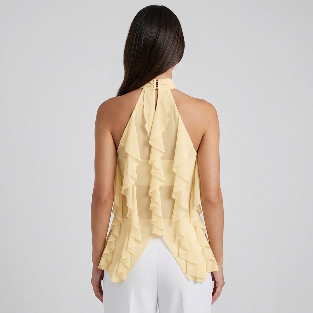 Top halter mujer con volantes | blusa sin mangas para eventos