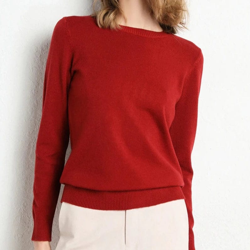 Jersey de lana y cachemira para mujer con cuello redondo y corte ajustado