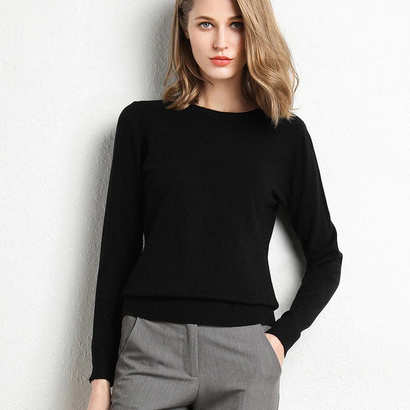 Jersey de lana y cachemira para mujer con cuello redondo y corte ajustado