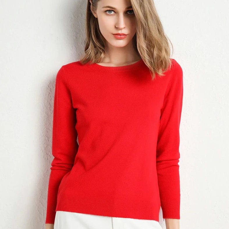 Jersey de lana y cachemira para mujer con cuello redondo y corte ajustado
