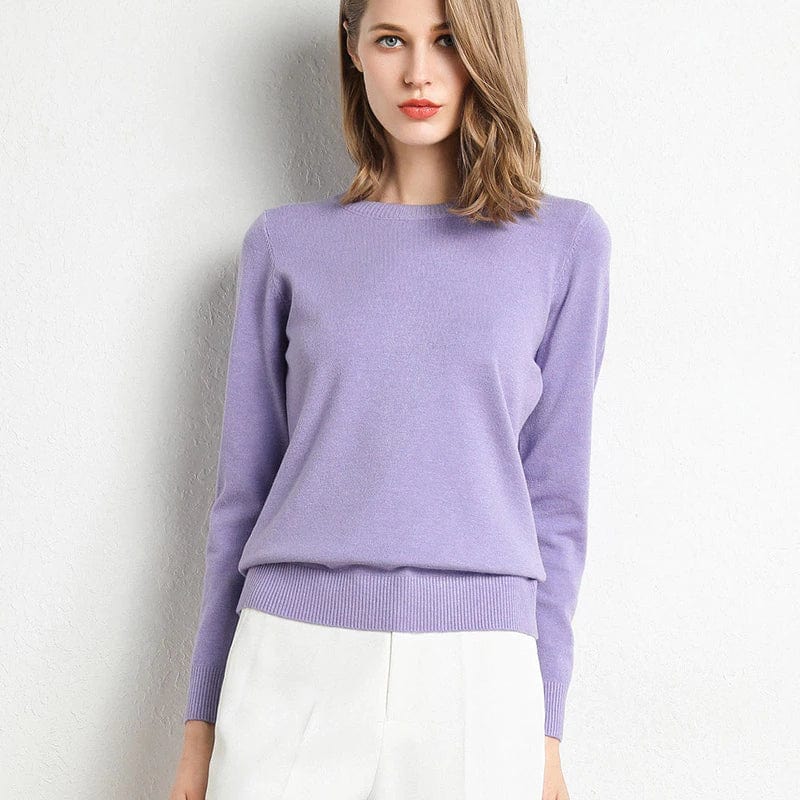 Jersey de lana y cachemira para mujer con cuello redondo y corte ajustado