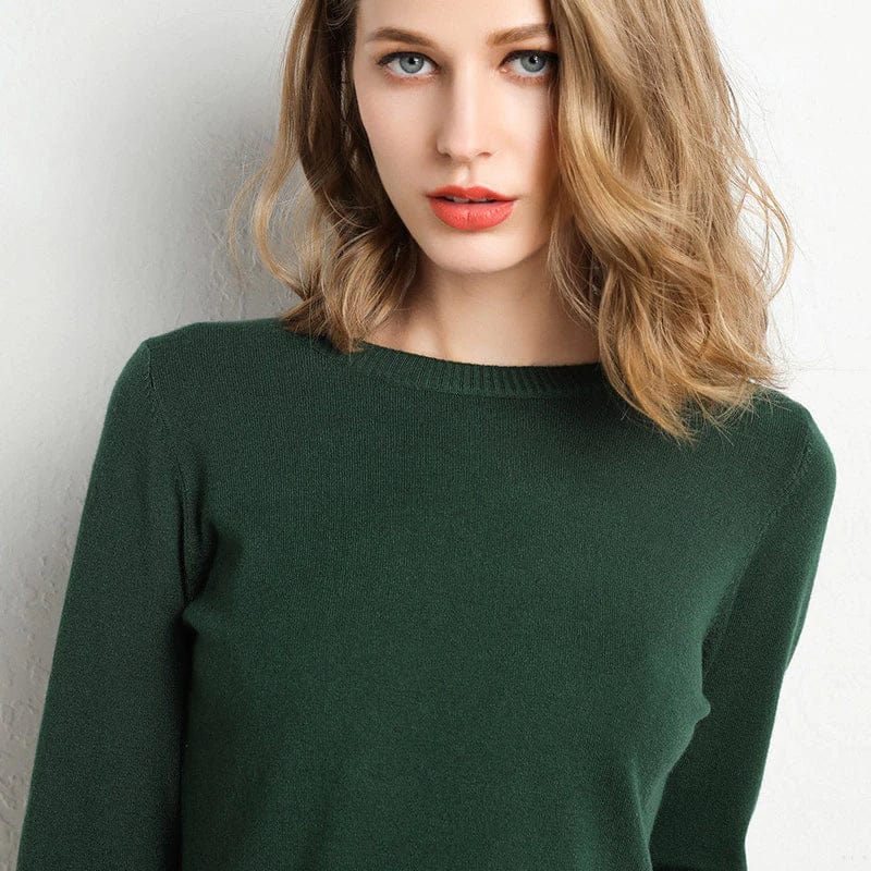 Jersey de lana y cachemira para mujer con cuello redondo y corte ajustado
