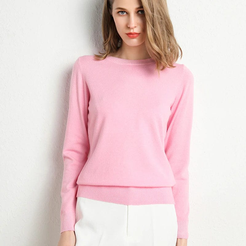 Jersey de lana y cachemira para mujer con cuello redondo y corte ajustado