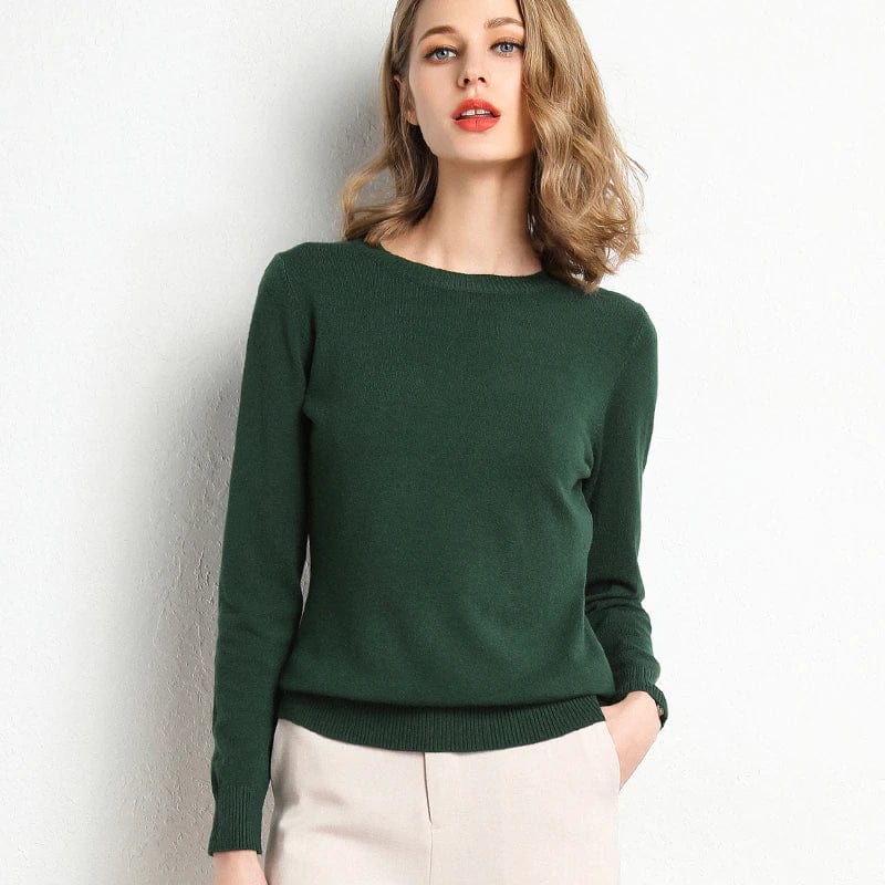 Jersey de lana y cachemira para mujer con cuello redondo y corte ajustado