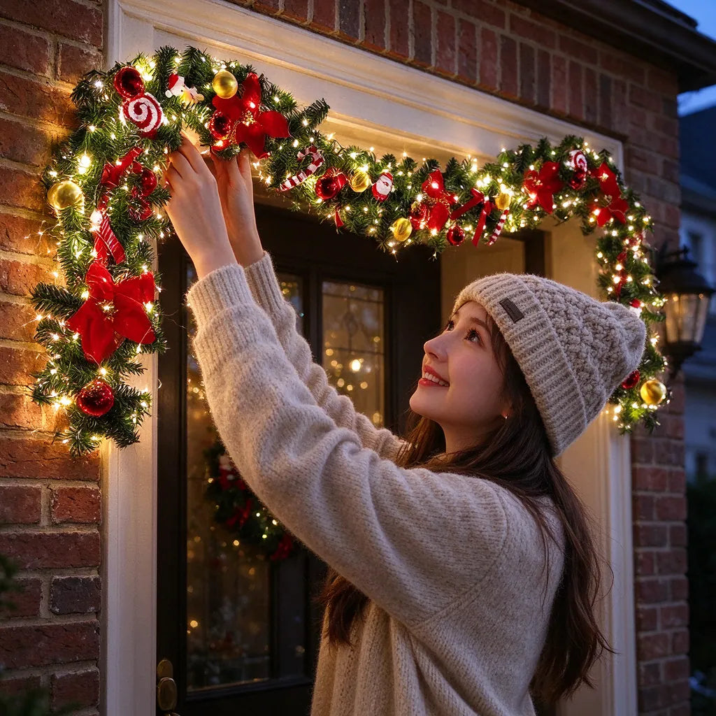 Guirnalda Preiluminada de 2,7 m con Luces LED Cálidas y Adornos Incluidos