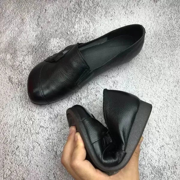 Mocasines planos de cuero suave con suela flexible y antideslizante para mujer