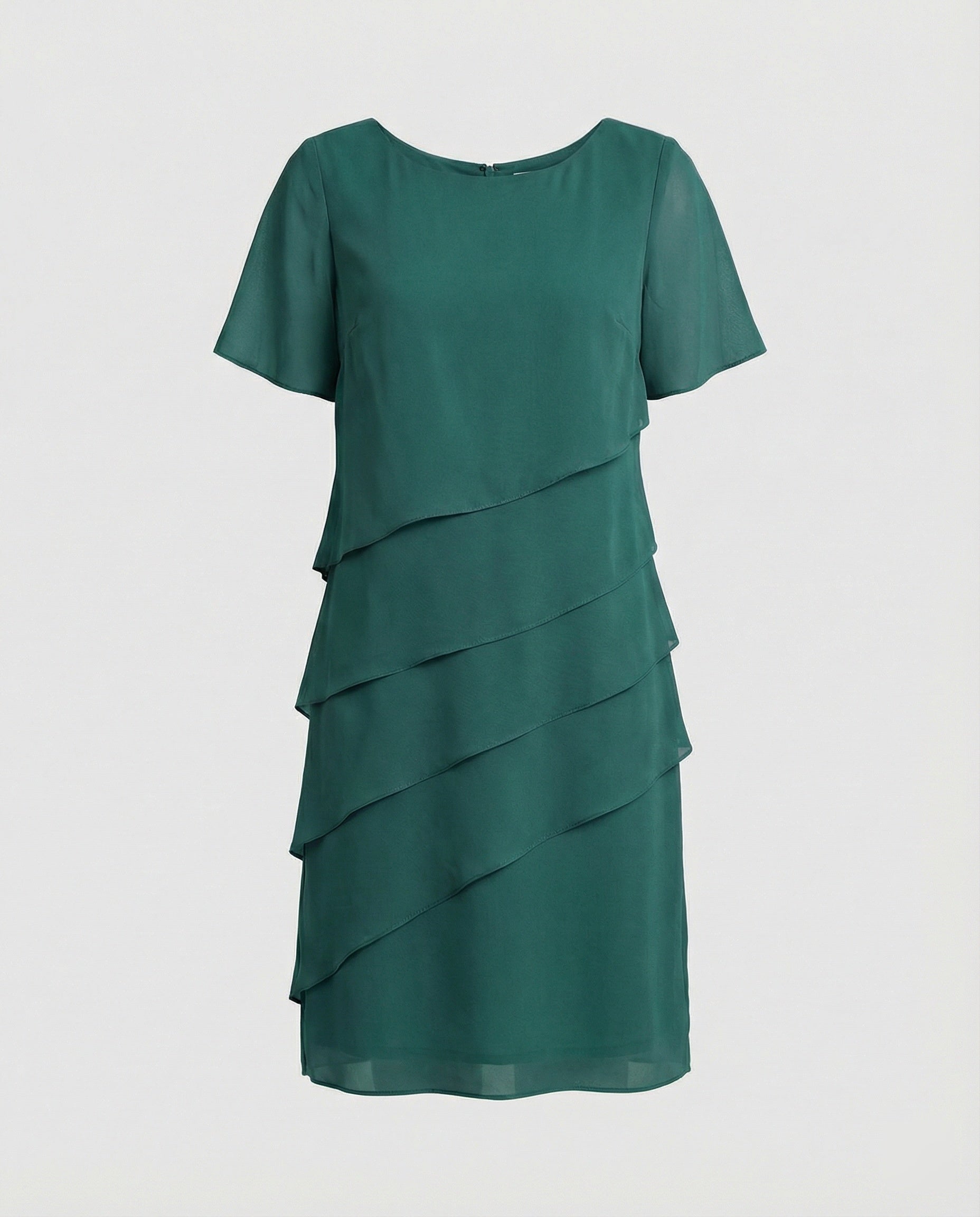 Layered Cut Chiffon Dress with Round Neck and Short Sleeves for Women
