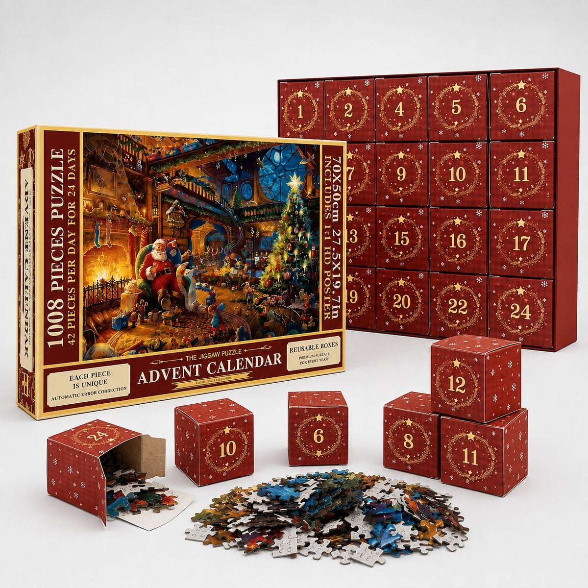 Adventní kalendář s puzzle o 1008 dílcích a 24 očíslovanými krabičkami