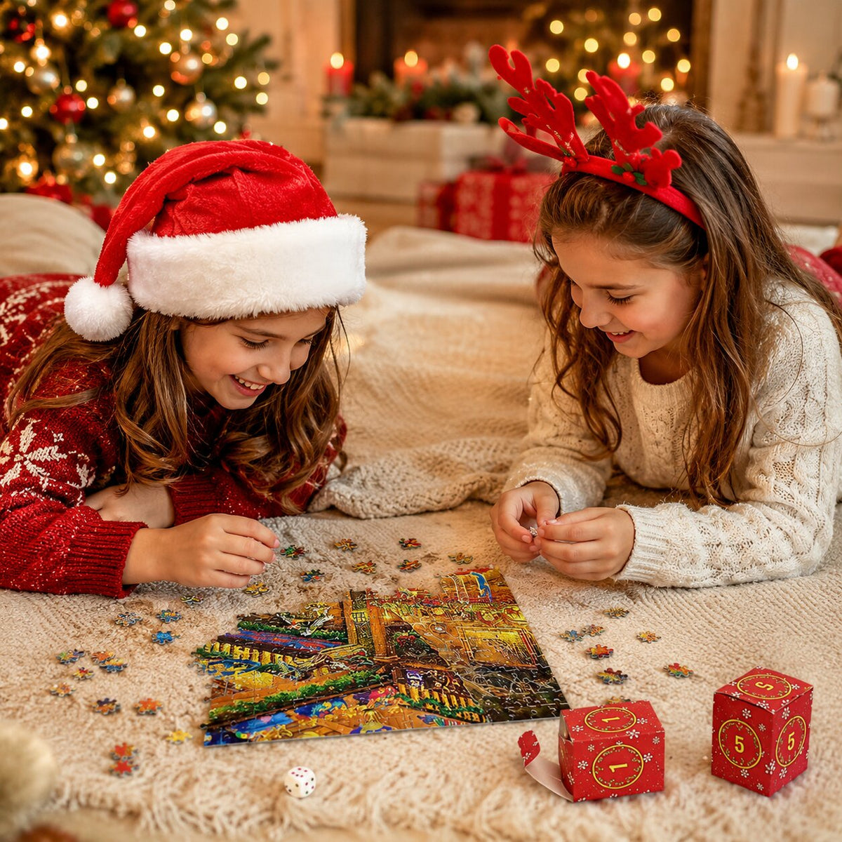 Adventní kalendář s puzzle o 1008 dílcích a 24 očíslovanými krabičkami