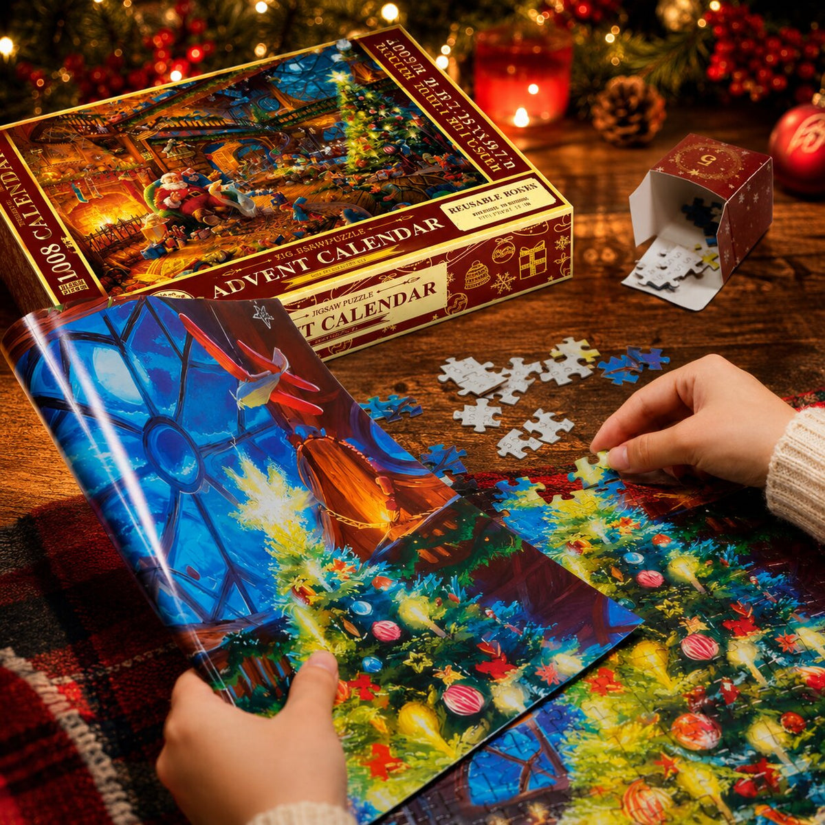 Adventní kalendář s puzzle o 1008 dílcích a 24 očíslovanými krabičkami