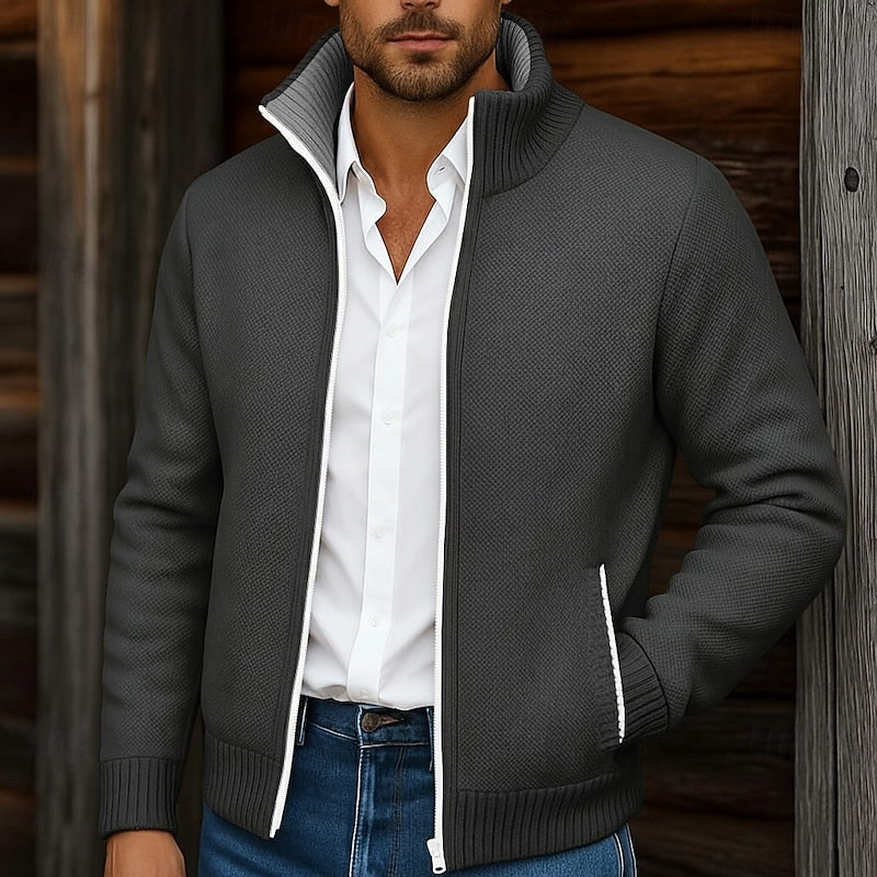 Cárdigan de Hombre con Cremallera y Cuello Alto de Corte Regular