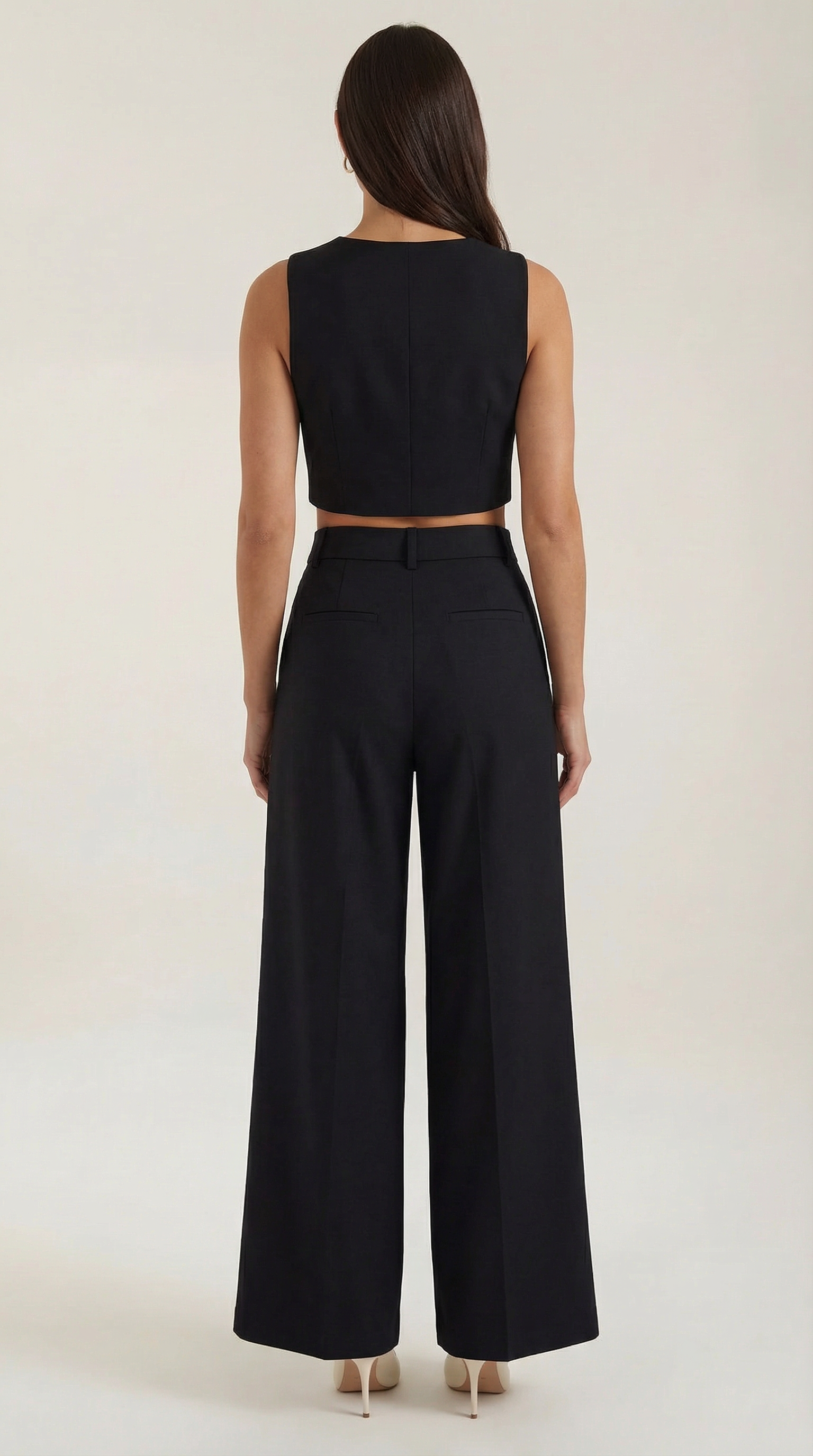 Conjunto de Dos Piezas de Top Corto Sin Mangas y Pantalones de Pernera Ancha para Mujer