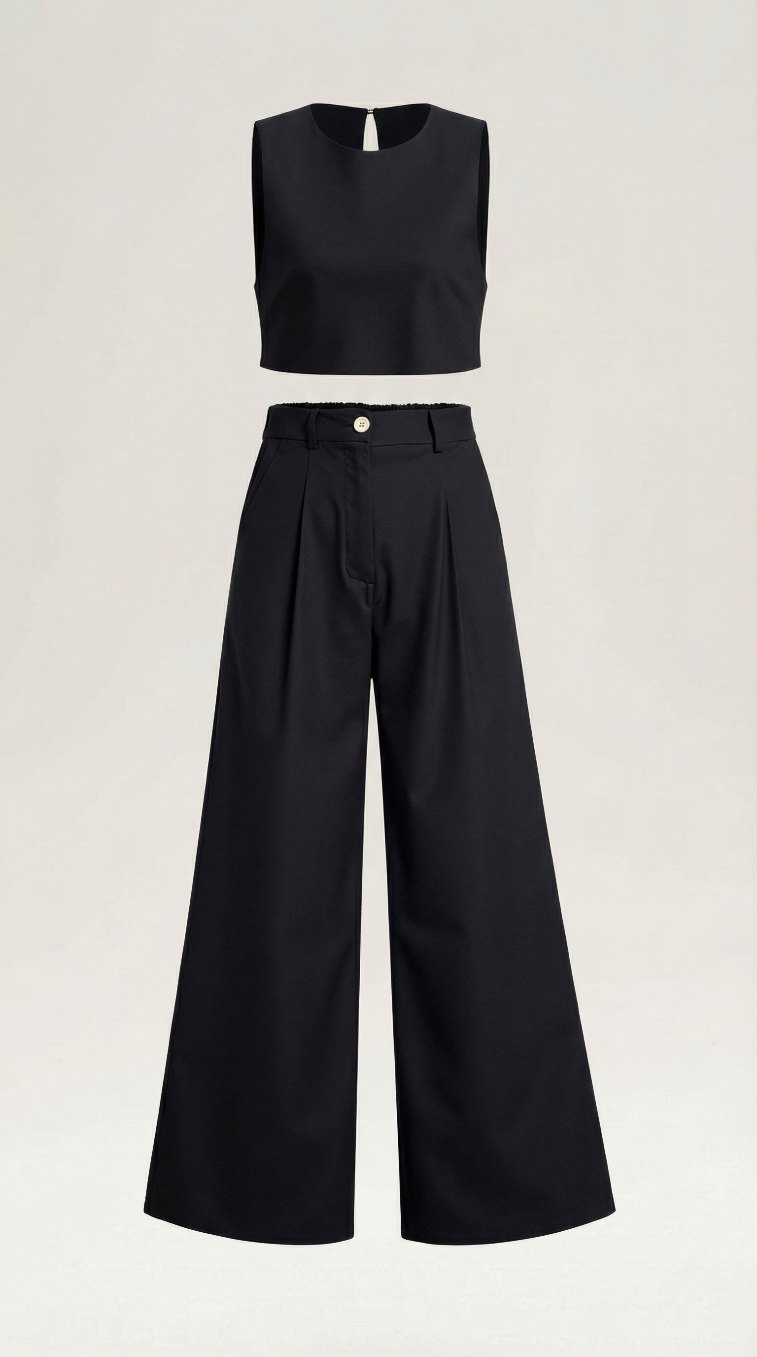 Conjunto de Dos Piezas de Top Corto Sin Mangas y Pantalones de Pernera Ancha para Mujer