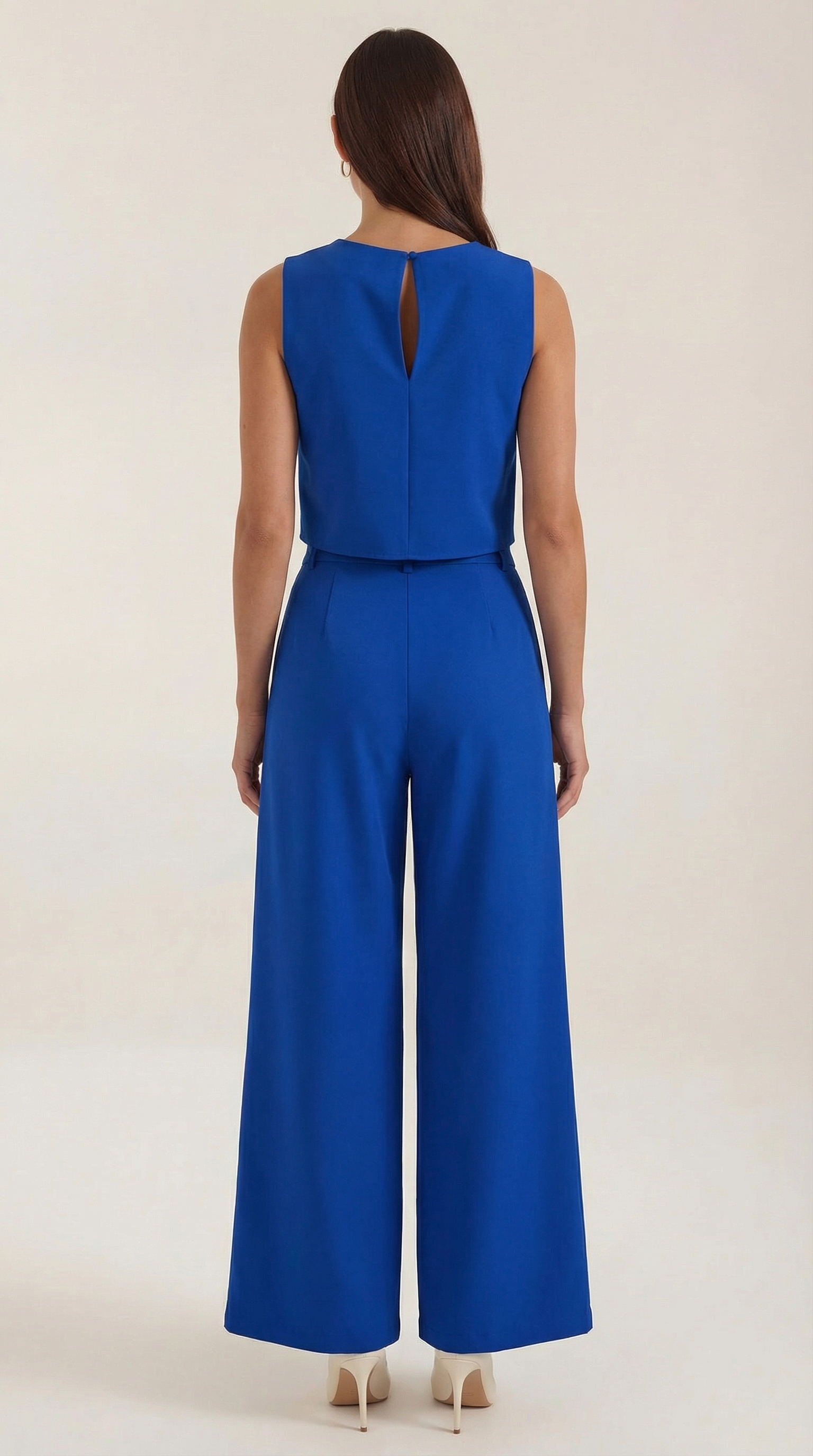 Conjunto de Dos Piezas de Top Corto Sin Mangas y Pantalones de Pernera Ancha para Mujer