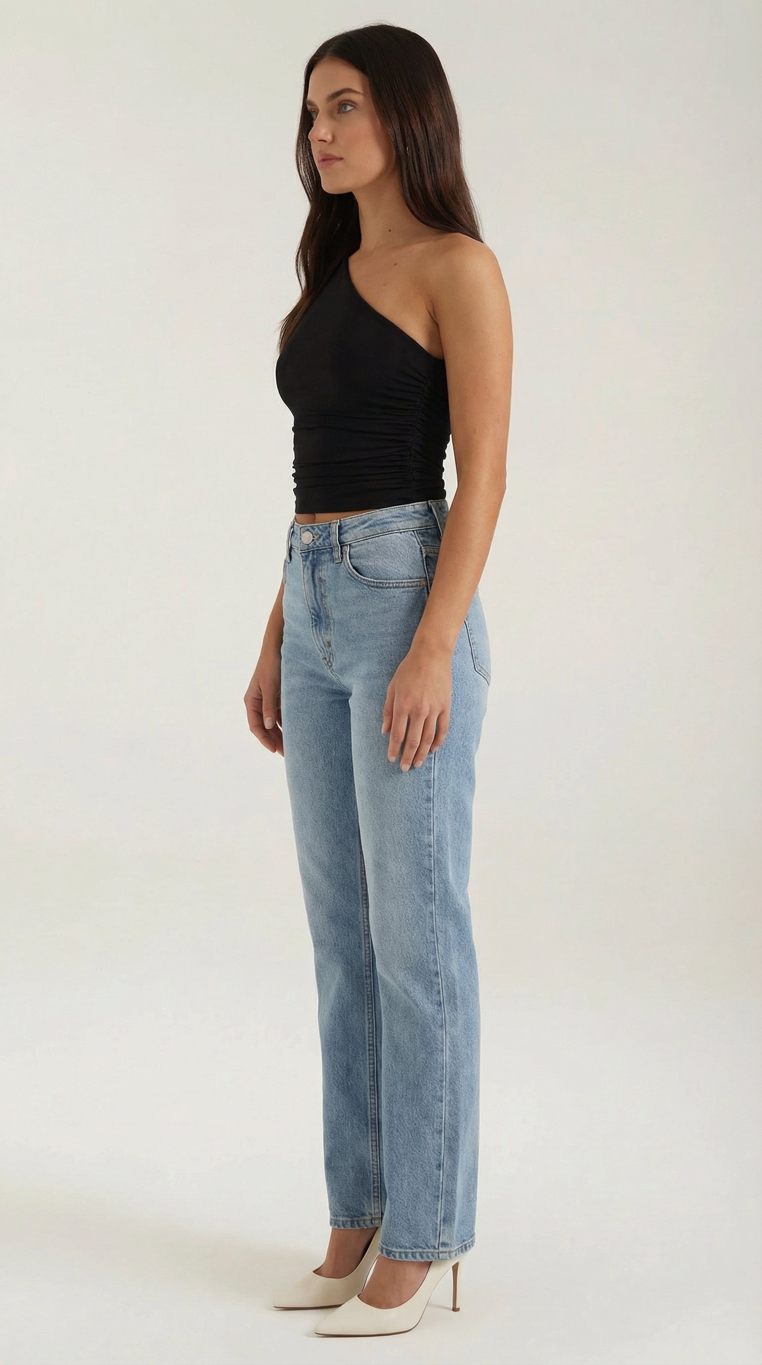 Top de un Solo Hombro con Plisado Lateral y Corte Ajustado Sin Mangas para Mujer