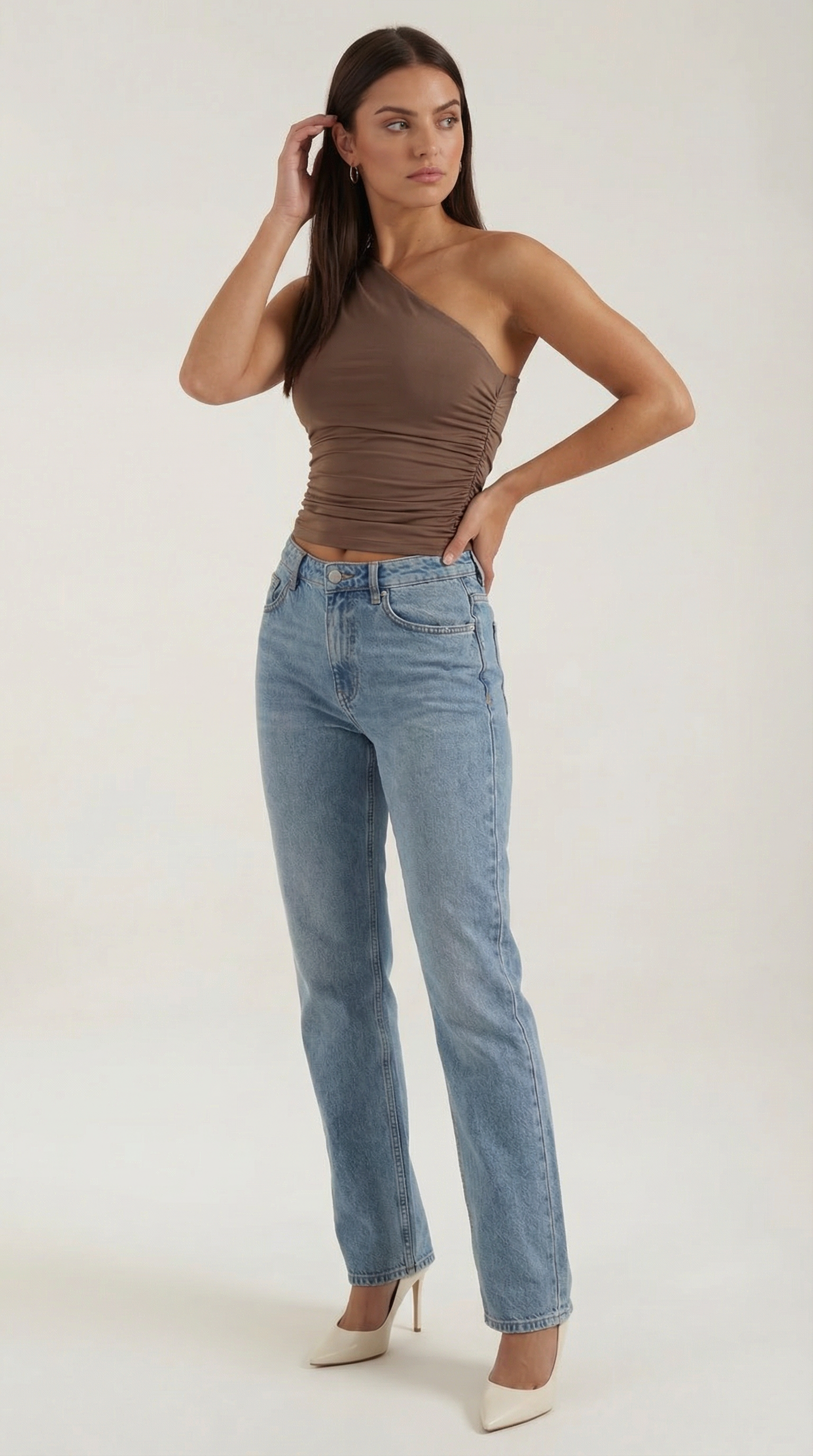 Top de un Solo Hombro con Plisado Lateral y Corte Ajustado Sin Mangas para Mujer