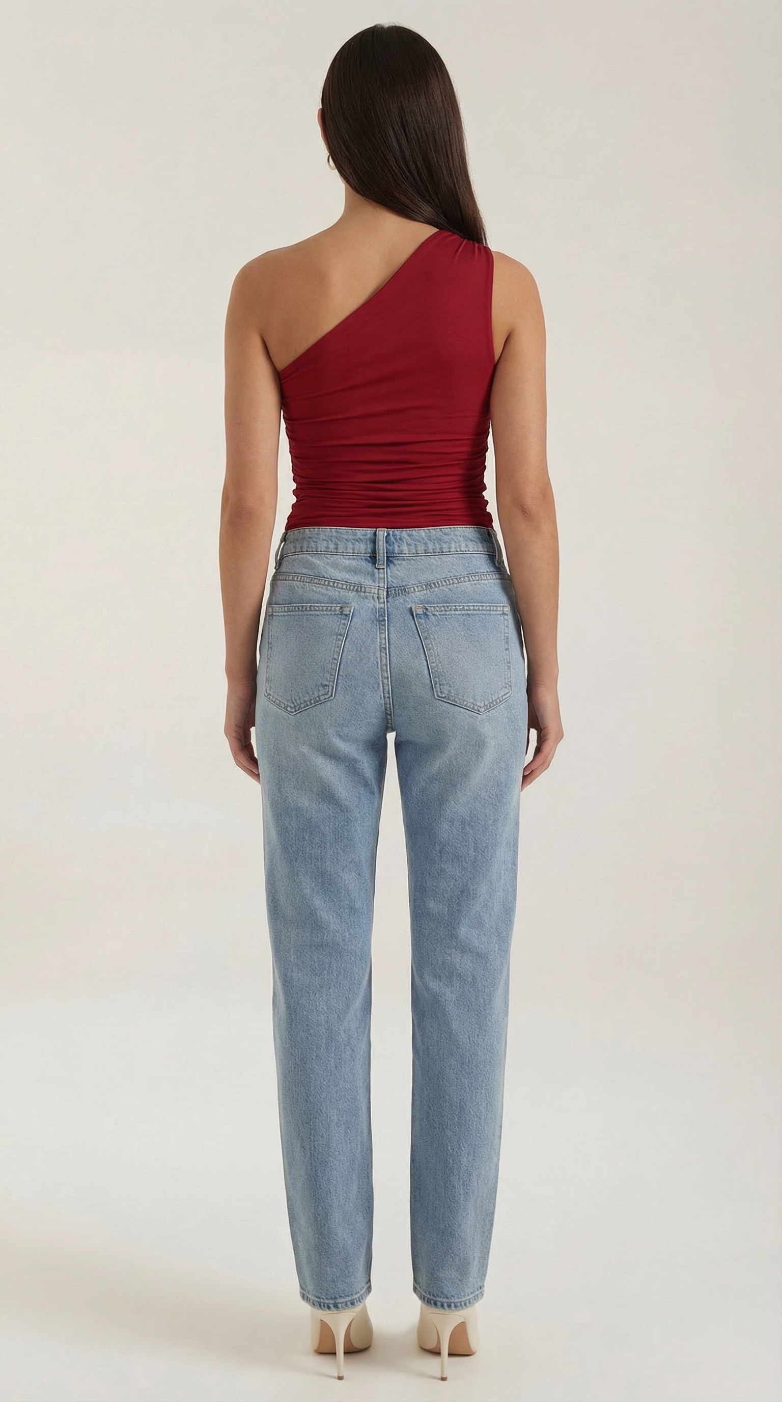 Top de un Solo Hombro con Plisado Lateral y Corte Ajustado Sin Mangas para Mujer