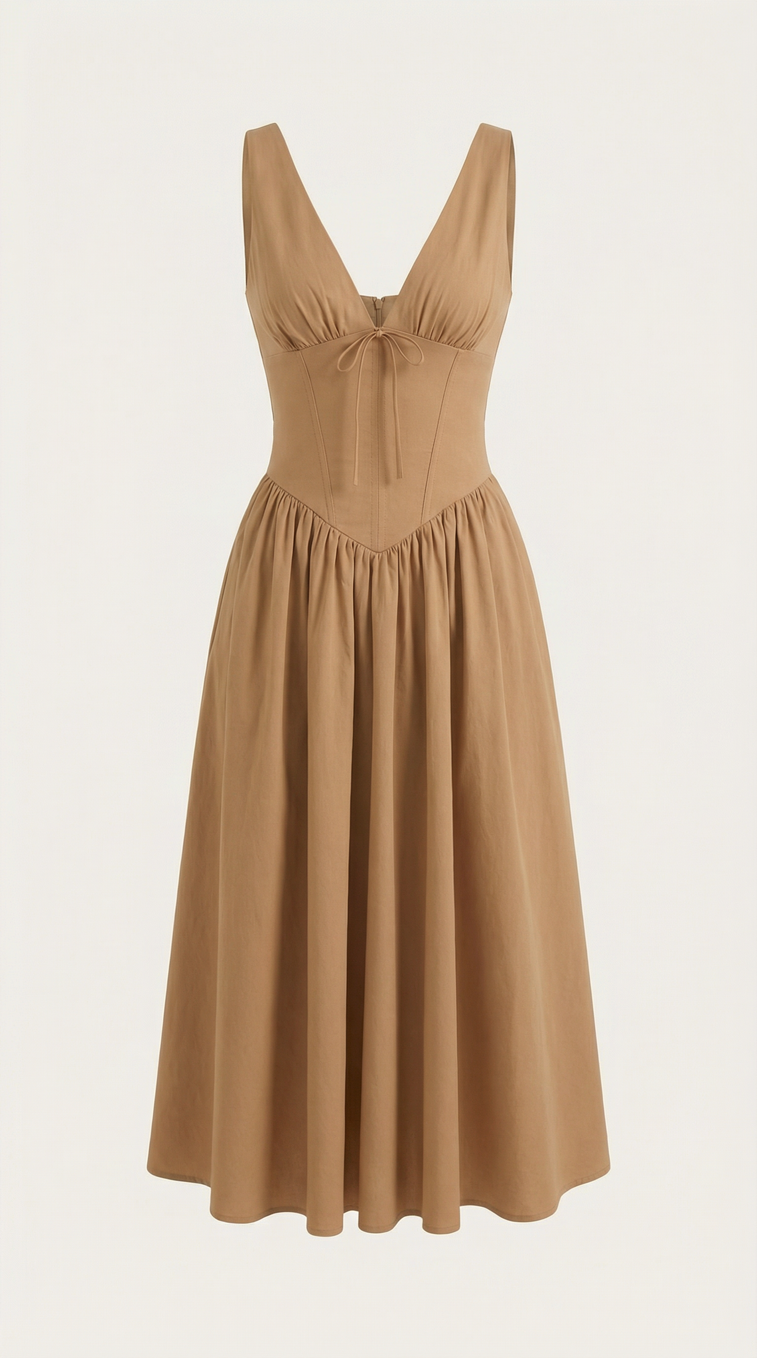 Vestido Midi con Escote en V Profundo de Cintura Alta y Espalda Descubierta para Mujer