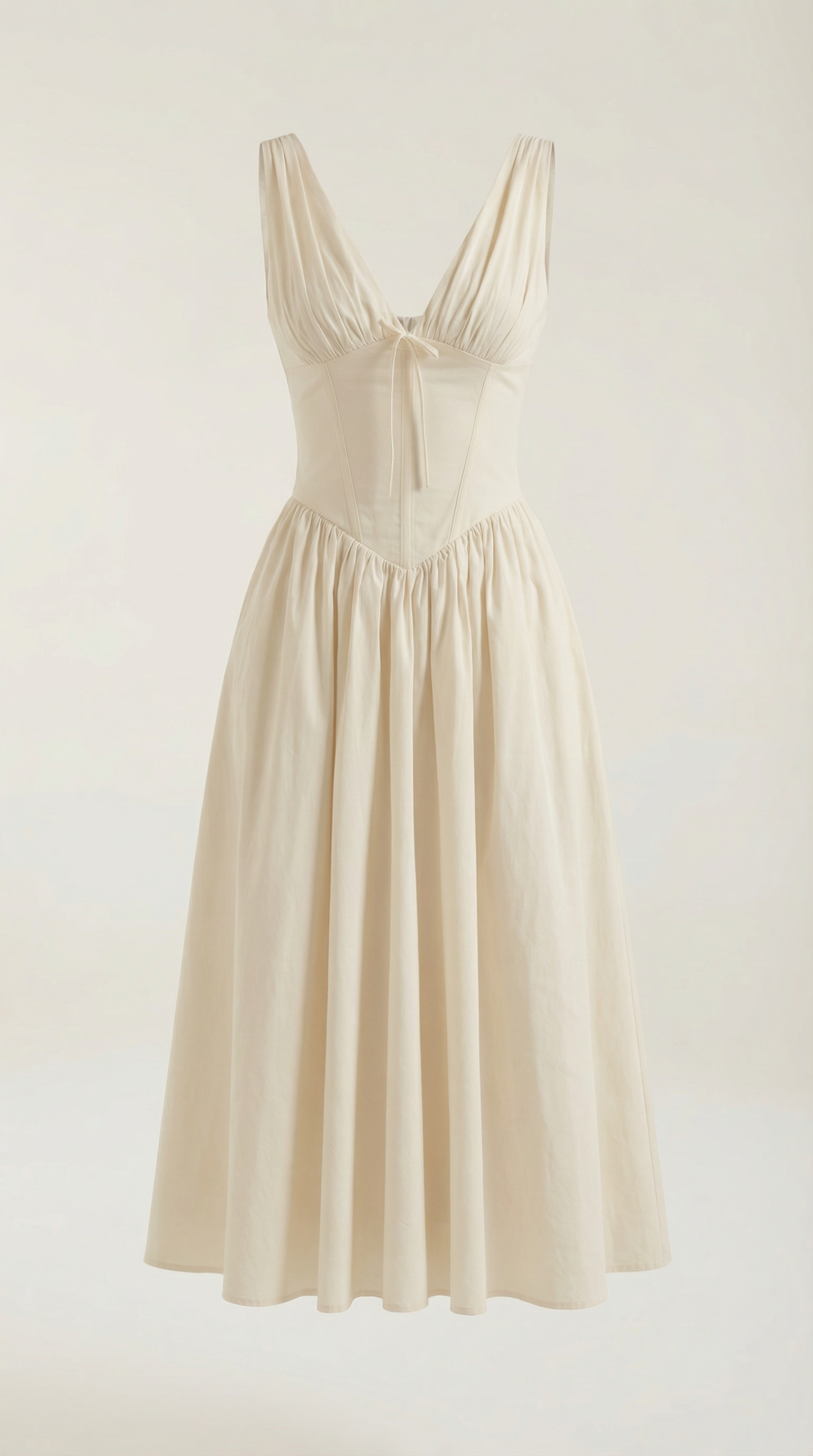 Vestido Midi con Escote en V Profundo de Cintura Alta y Espalda Descubierta para Mujer