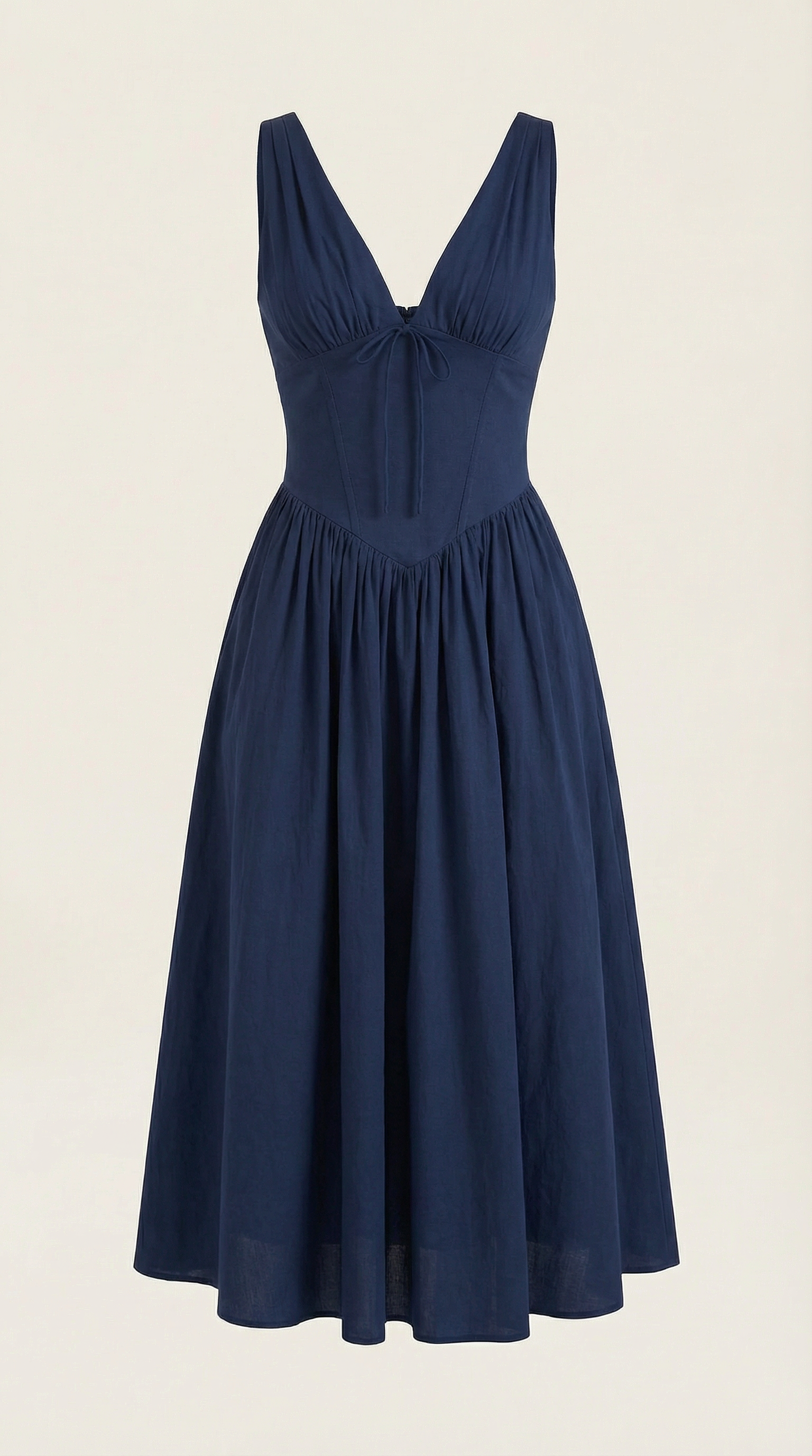 Vestido Midi con Escote en V Profundo de Cintura Alta y Espalda Descubierta para Mujer