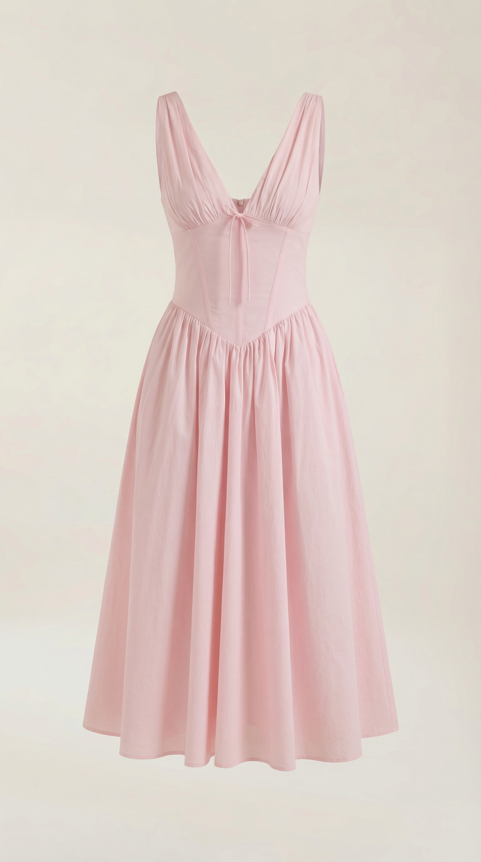 Vestido Midi con Escote en V Profundo de Cintura Alta y Espalda Descubierta para Mujer