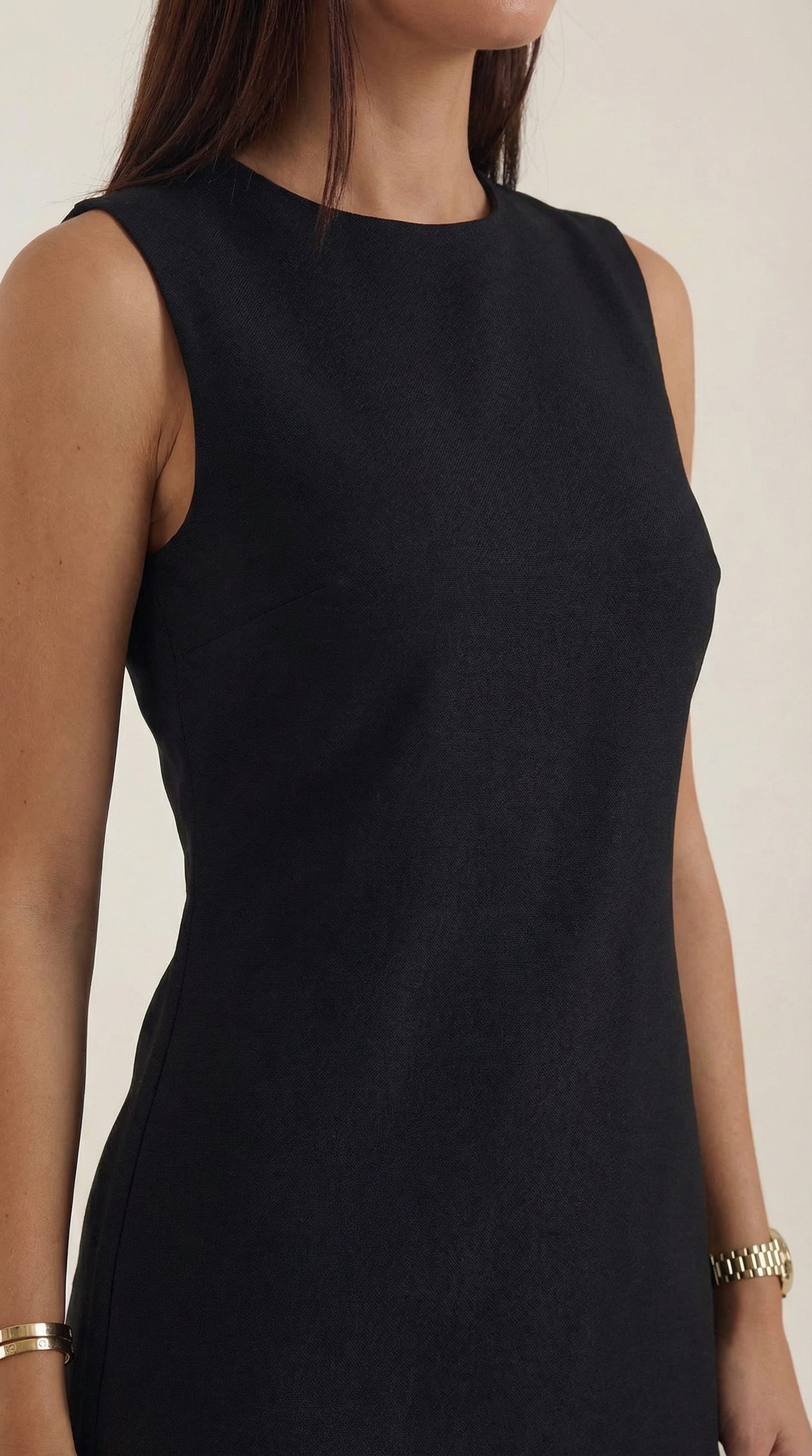 Vestido Mini de Punto Sin Mangas con Cuello Redondo y Corte Entallado para Mujer