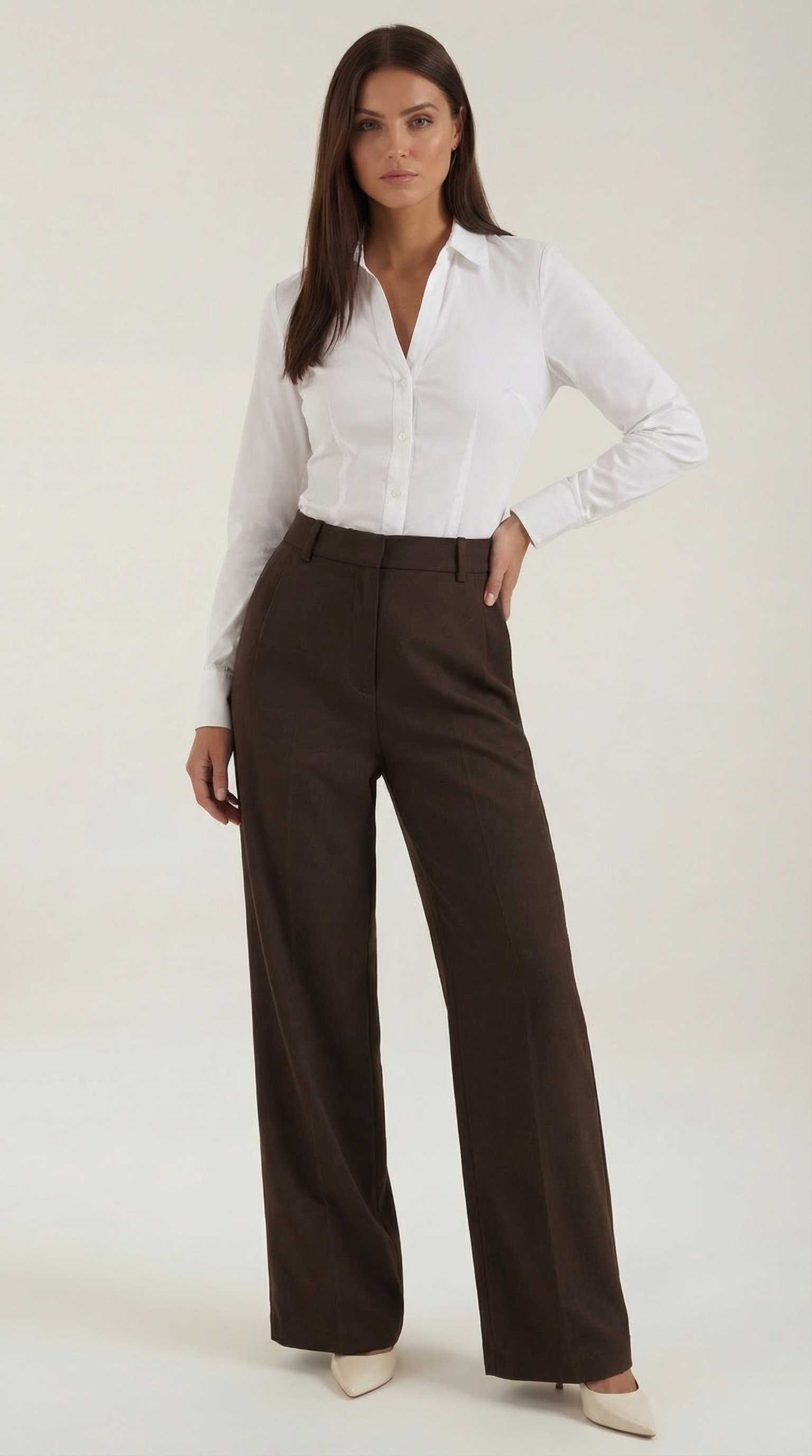 Pantalones de Pierna Ancha de Cintura Alta con Pinzas Frontales y Bolsillos para Mujer
