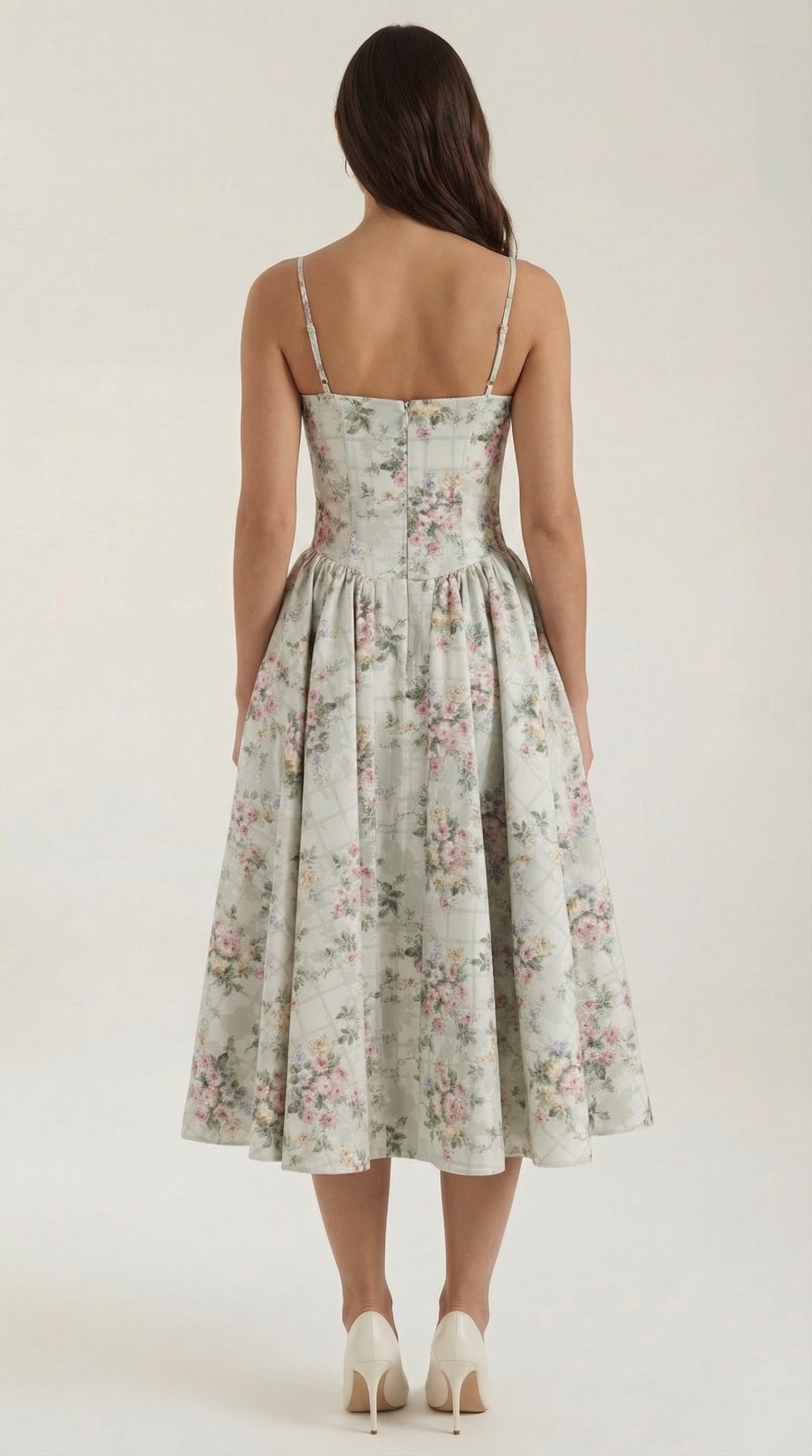 Vestido Midi de Algodón Estilo Corsé con Tirantes y Estampado Floral para Mujer