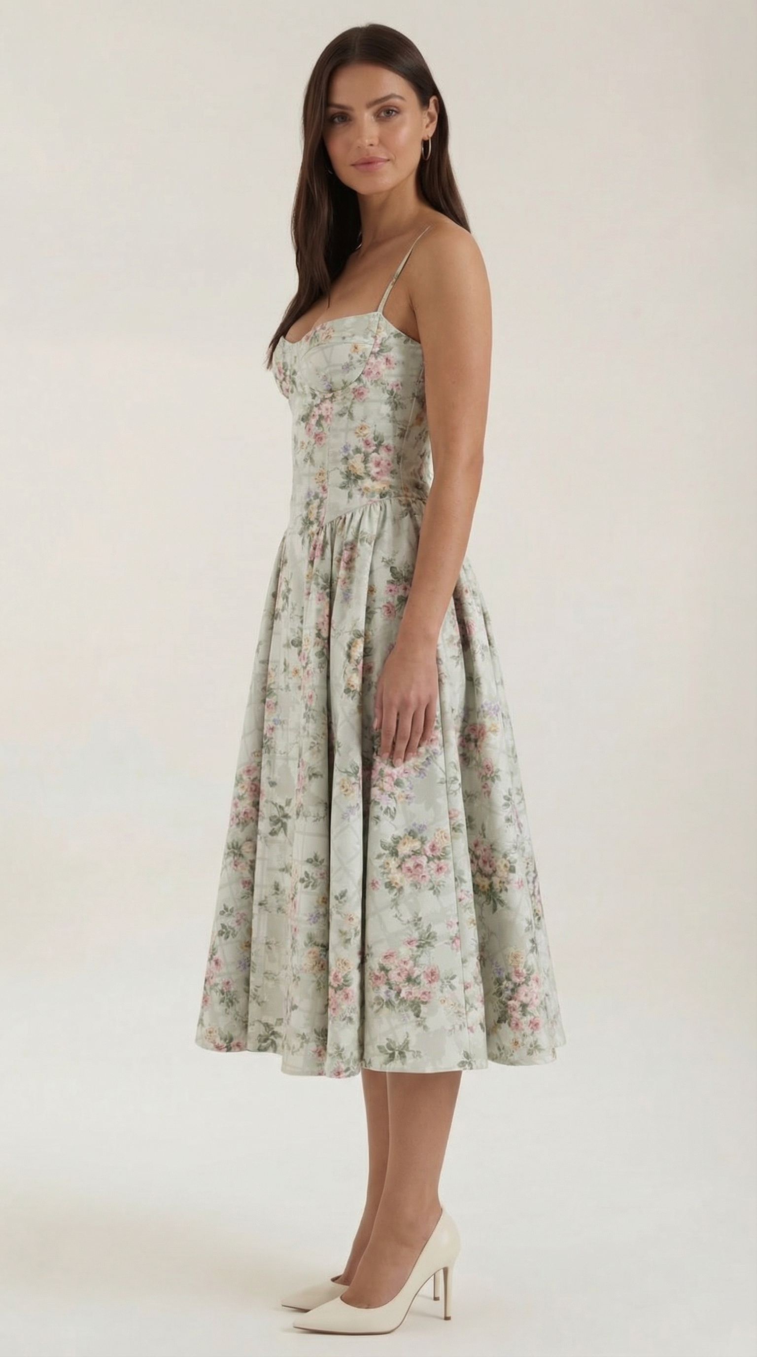 Vestido Midi de Algodón Estilo Corsé con Tirantes y Estampado Floral para Mujer