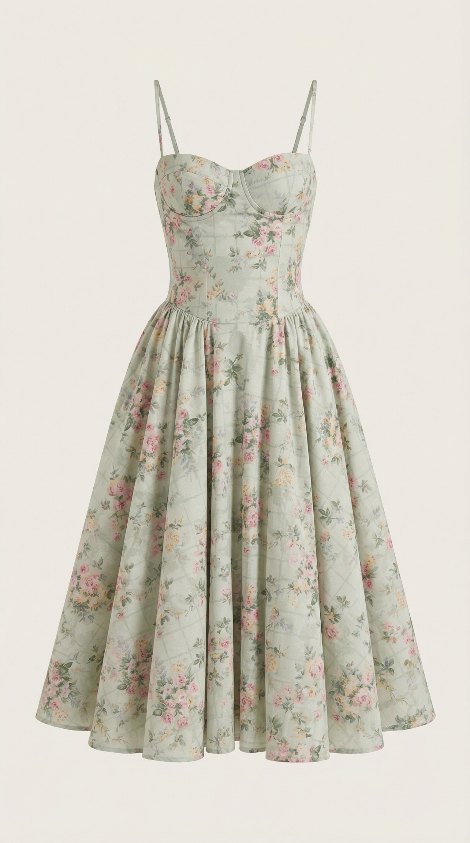 Vestido Midi de Algodón Estilo Corsé con Tirantes y Estampado Floral para Mujer