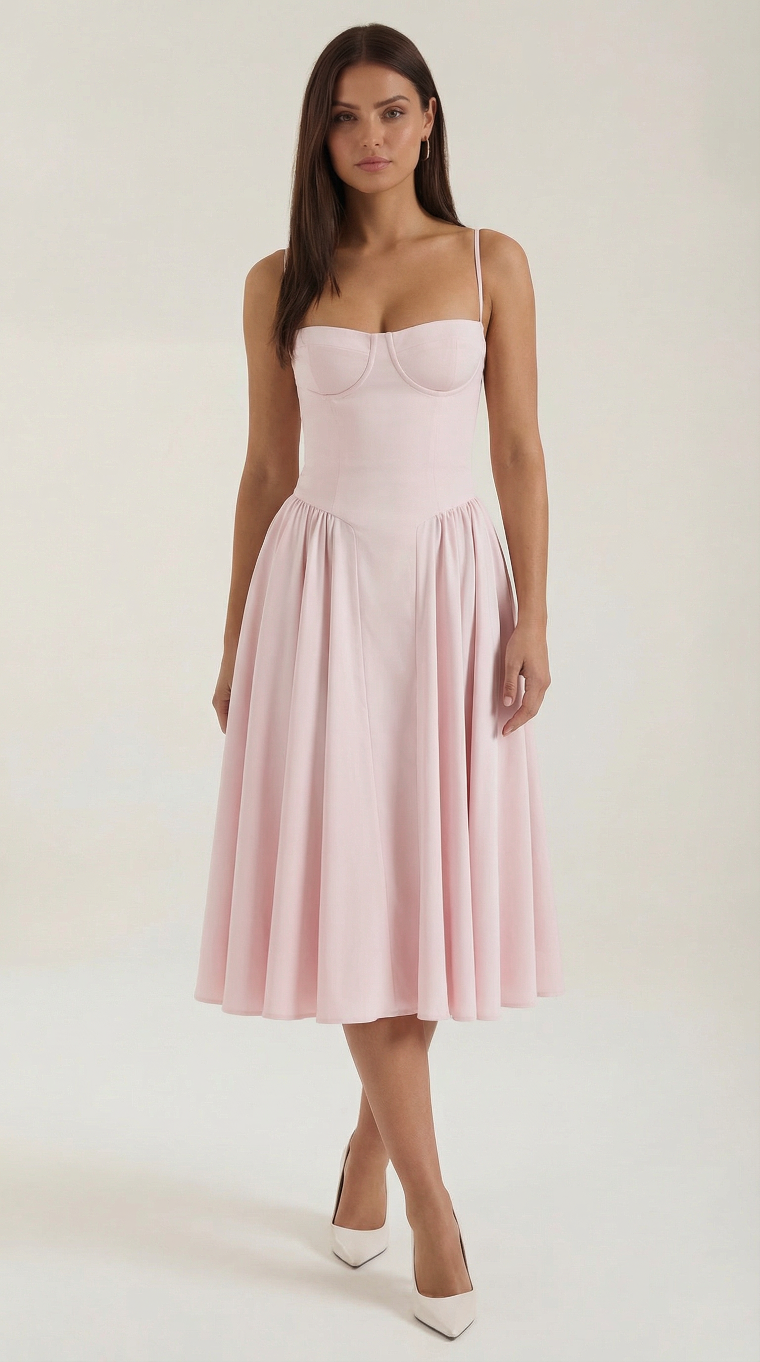 Vestido Midi de Algodón Estilo Corsé con Tirantes y Estampado Floral para Mujer