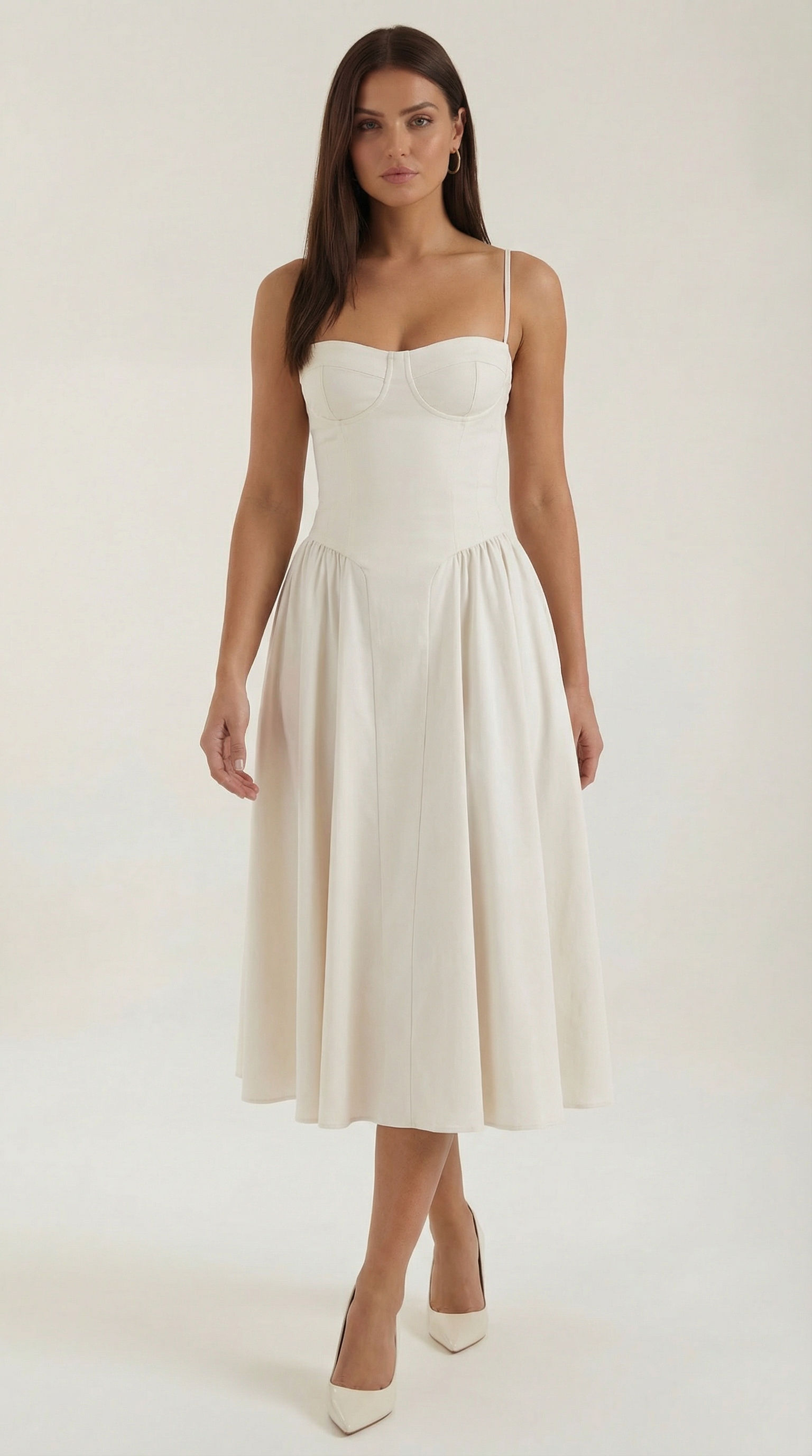 Vestido Midi de Algodón Estilo Corsé con Tirantes y Estampado Floral para Mujer
