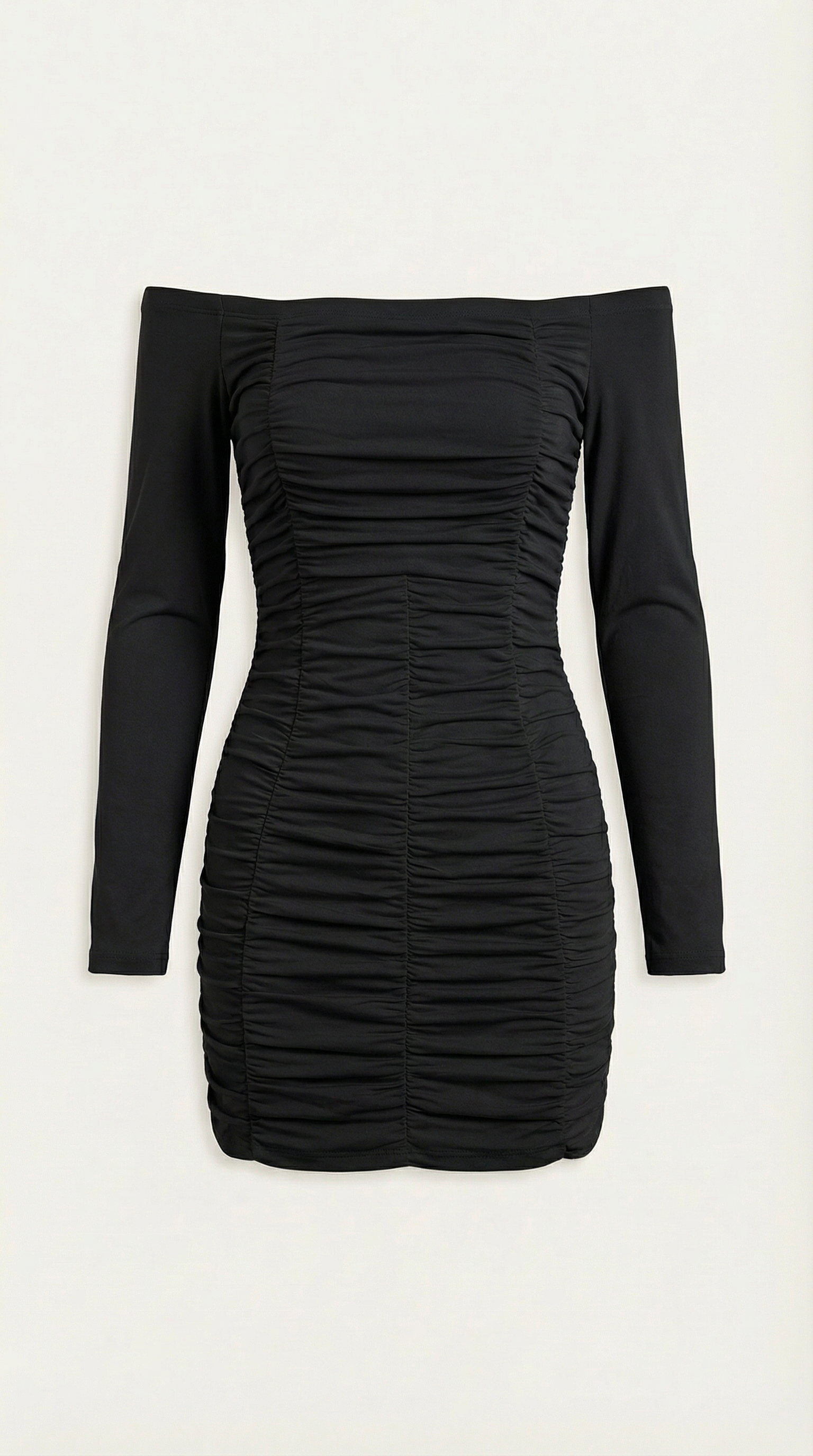 Vestido Ajustado de Hombros Descubiertos con Manga Larga y Plisado para Mujer