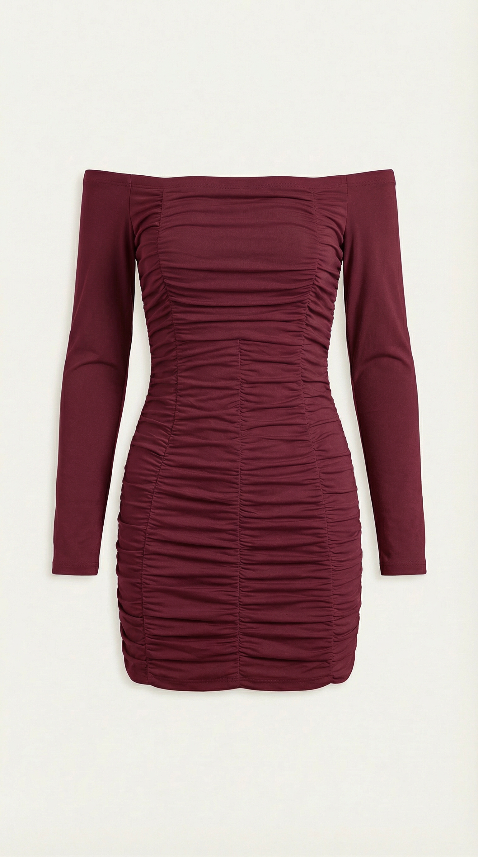 Vestido Ajustado de Hombros Descubiertos con Manga Larga y Plisado para Mujer