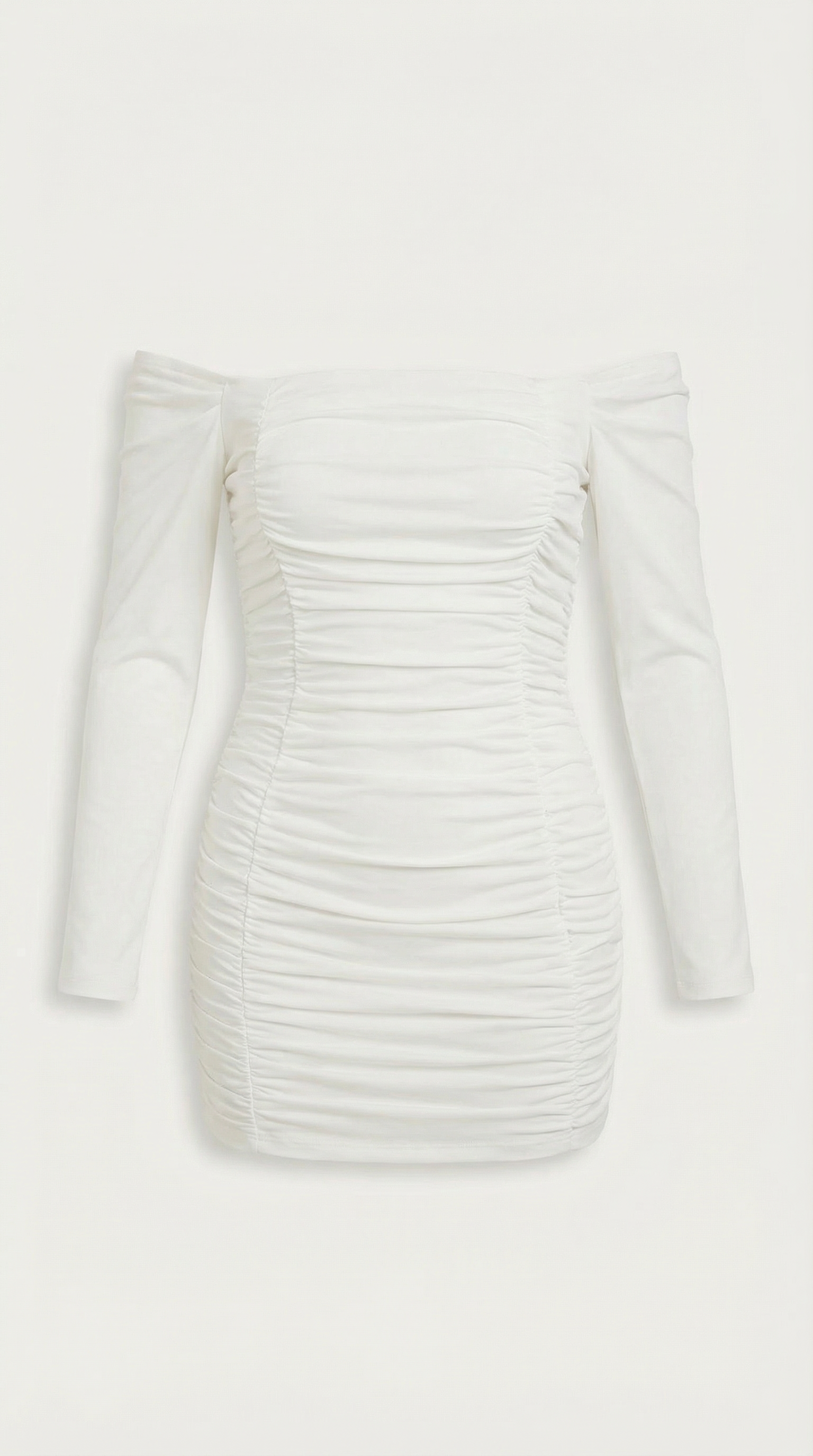Vestido Ajustado de Hombros Descubiertos con Manga Larga y Plisado para Mujer
