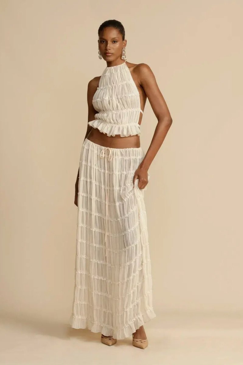 Conjunto duas peças mulher | top halter e saia midi para praia