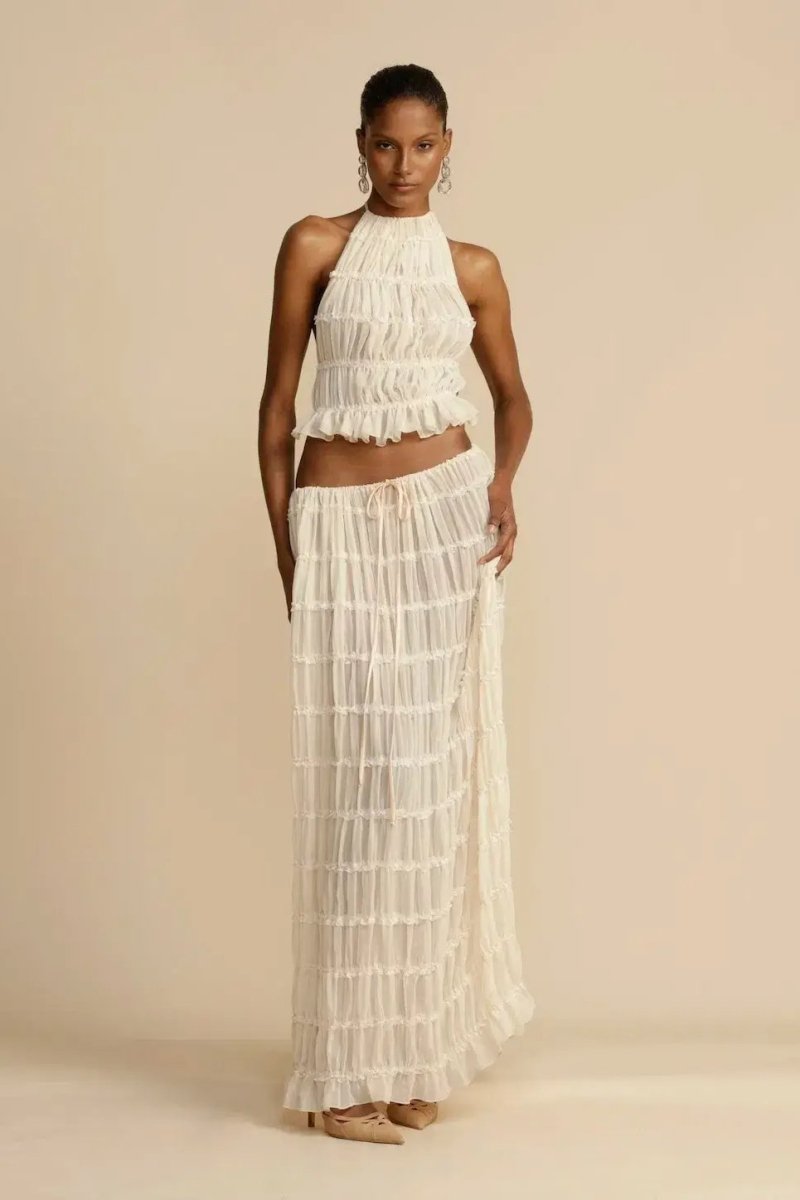 Conjunto duas peças mulher | top halter e saia midi para praia